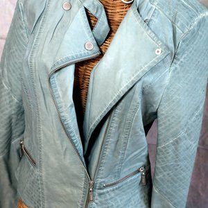 JOU JOU Sage Green Faux Leather Biker Jacket
